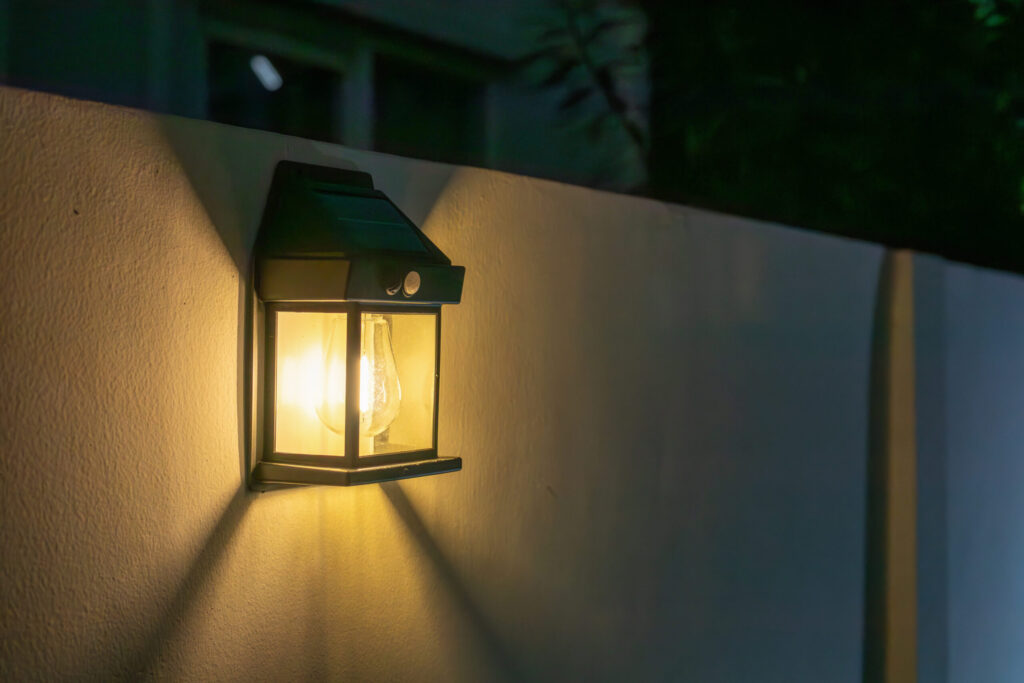 Decorative solar powered energy light installed on the wall